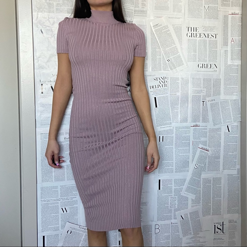 Purple ribbed midi dress